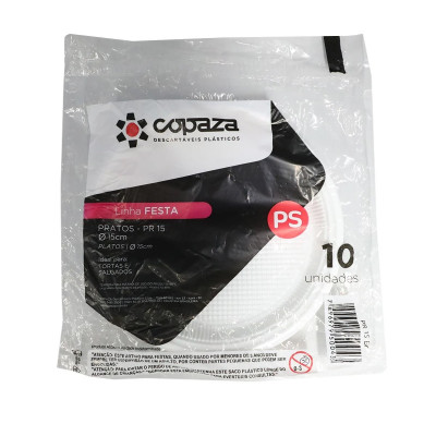 PRATO COPAZA DESCARTAVEL BRANCO 15CM COM 10 UN