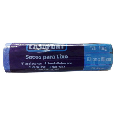 SACO LIXO CASAFORT AZ ROLO 50LITROS COM 20SACOS