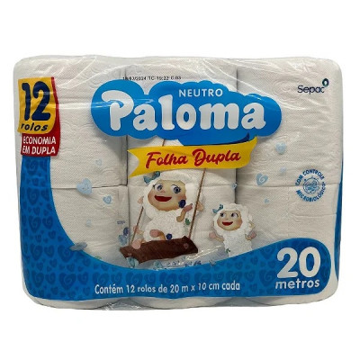 PAPEL HIGIENICO PALOMA COM 12 FOLHA DUPLA NEUTRO 20M