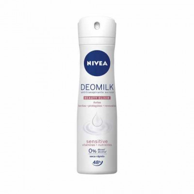 DESODORANTE AEROSOL ANTITRANSPIRANTE NIVEA FEMININO DEOMILK BEAUTY ELIXIR SENSITIVE COM 150ML