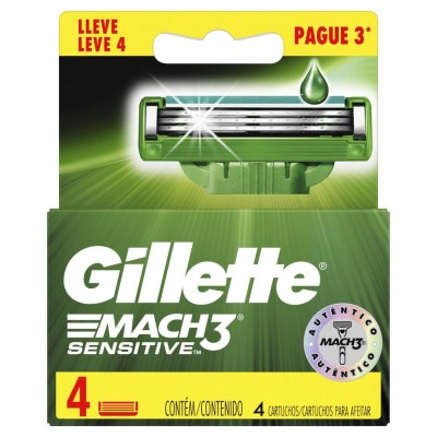 CARGA GILLETTE MACH 3 SENSITIVE 4 UNIDADES