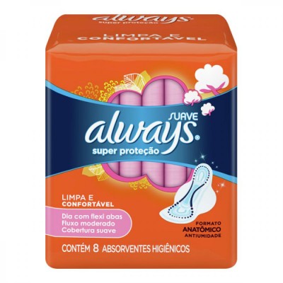 ABSORVENTE ALWAYS SUPER PROTEÇÃO SUAVE COM ABAS 8 UN