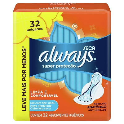 ABSORVENTE ALWAYS SUPER PROTEÇÃO SECA COM ABAS 32 UN