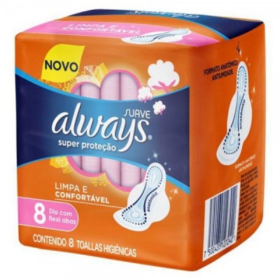 ABSORVENTE ALWAYS BÁSICO SUAVE COM ABAS COM 8 UNIDADES