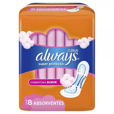 ABSORVENTE ALWAYS BÁSICO SUAVE SEM ABAS COM 8 UNIDADES