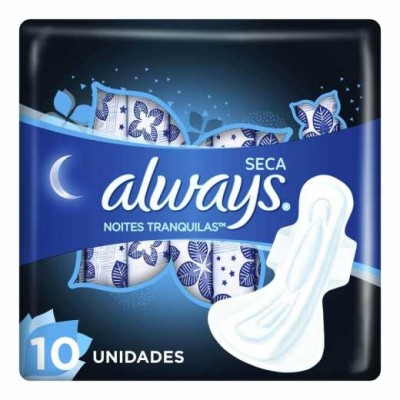 ABSORVENTE ALWAYS NOTURNO SECA C/ ABAS 10 UNIDADES