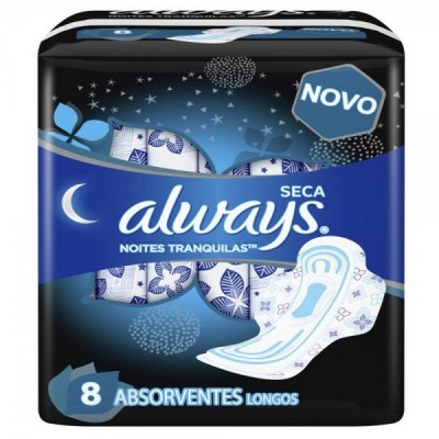 ABSORVENTE ALWAYS NOITES TRANQUILAS SECA COM ABAS 8 UNIDADES