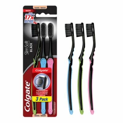 ESCOVA DENTAL COLGATE BLACK SLIM SOFT 3 UNIDADES