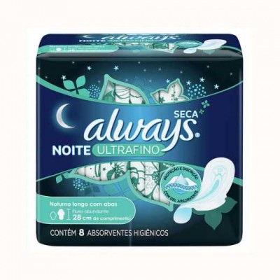 ABSORVENTE ALWAYS ULTRAFINO GEL NOTURNO SECA C/ ABAS 8 UNIDADES