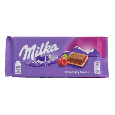 CHOCOLATE MILKA RASPBERRY FILLING 100 GRAMAS