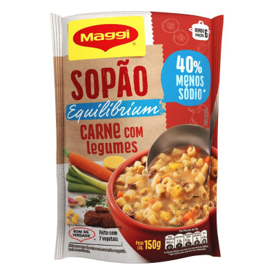 SOPÃO MAGGI EQUILIBRÍUM 40% MENOS SÓDIO SABOR CARNE COM LEGUMES 150 GRAMAS