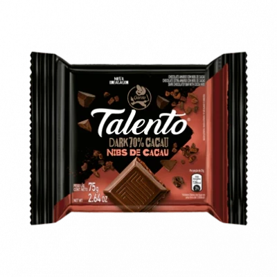 CHOCOLATE GAROTO TALENTO DARK NIBS 70% CACAU 75 G
