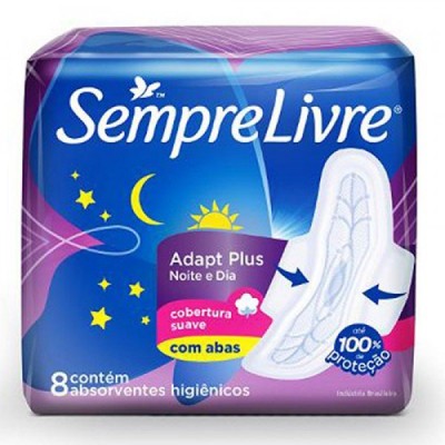 ABSORVENTE SEMPRE LIVRE ADAPT PLUS NOITE E DIA SUAVE COM ABAS 8 UN