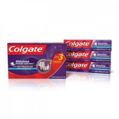 CREME DENTAL COLGATE MÁXIMA PROTEÇÃO ANTICÁRIE COM 3 UNIDADES DE 70 GRAMAS CADA