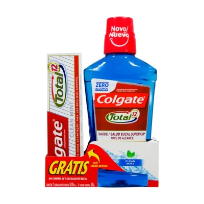 KIT ENXAGUANTE BUCAL COLGATE TOTAL 12 CLEAN MINT COM 500ML