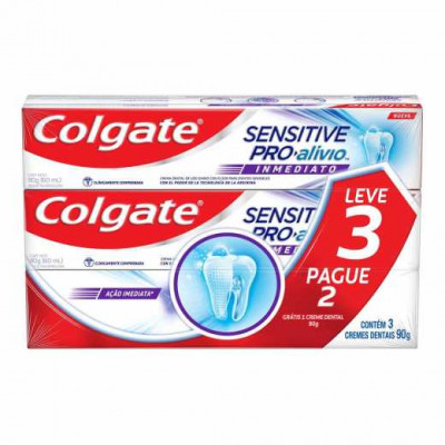 KIT PASTA DE DENTE COLGATE SENSITIVE PRO-ALÍVIO IMEDIATO COM 3 UNIDADES DE 90G CADA