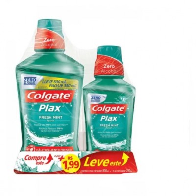 ENXAGUANTE BUCAL ANTISSÉPTICO COLGATE PLAX FRESH MINT+PLAX LEVE 500 PAGUE 350 ML