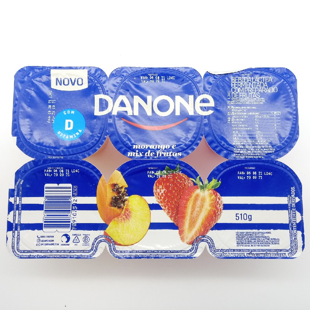 BEBIDA LÁCTEA FERMENTADA DANONE MORANGO E MIX DE FRUTAS BANDEJA COM 6 510 GRAMAS