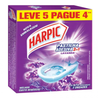 PASTILHA HARPIC ADESIVA SANITÁRIA LAVANDA 2 EM 1 LEVE 5 PAGUE 4