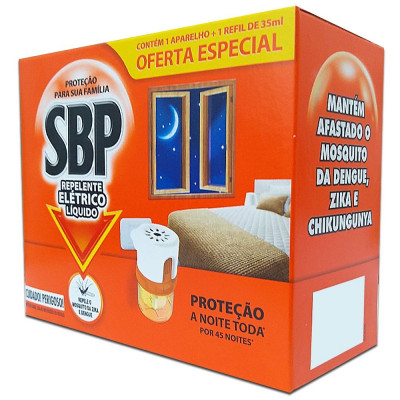 REPELENTE ELÉTRICO LÍQUIDO SBP 45 NOITES COM 01 APARELHO E 01 REFIL DE 35 ML