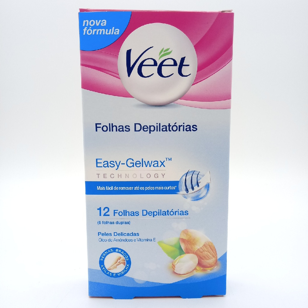 FOLHAS DEPILATÓRIAS VEET EASY-GELWAX PELES DELICADAS 12 FOLHAS