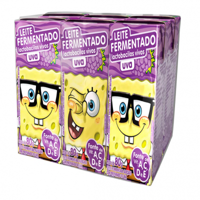 LEITE FERMENTADO ELEGÊ BOB ESPONJA UVA 6 UNIDADES 480 GRAMAS