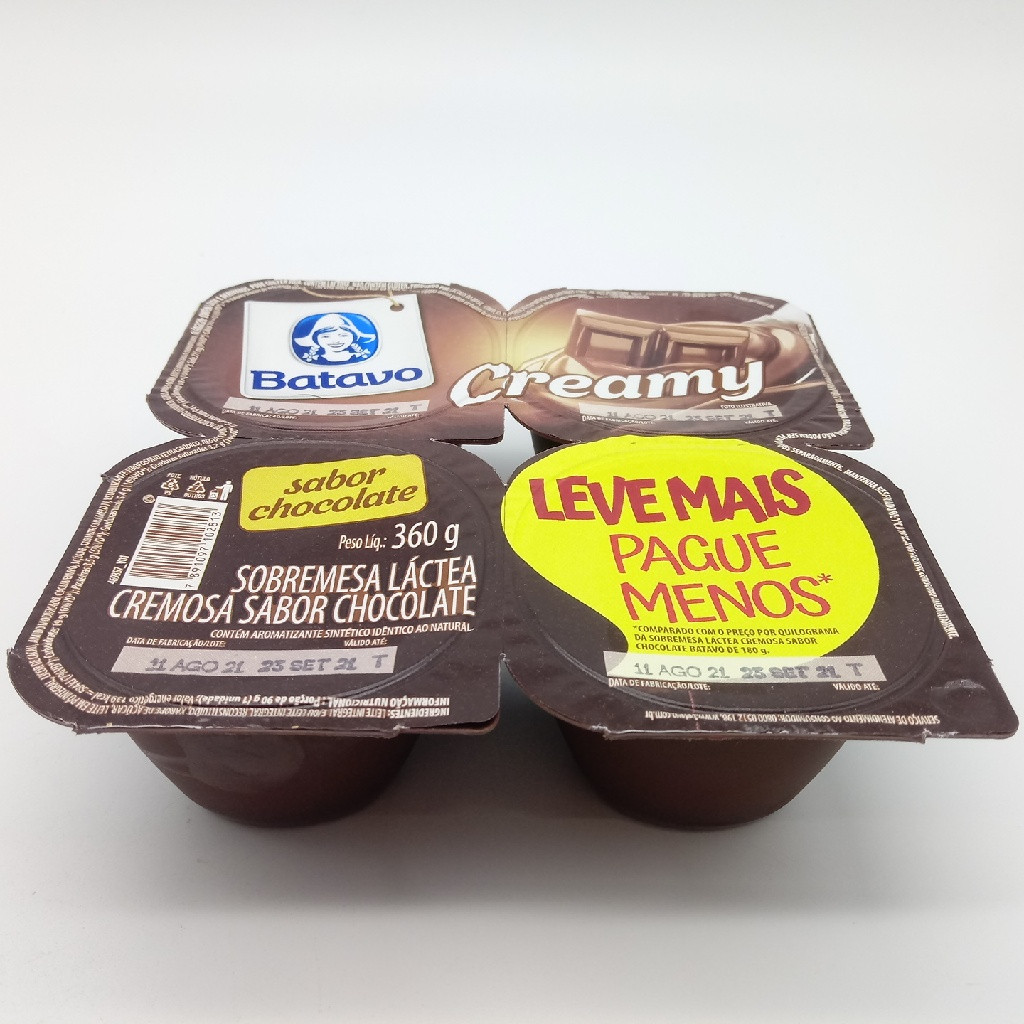 SOBREMESA LÁCTEA CREMOSA CREAMY SABOR CHOCOLATE BANDEJA 4 UNIDADES 360 GRAMAS LEVE MAIS PAGUE MENOS