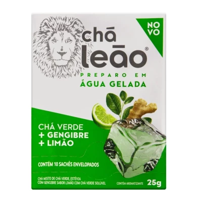 CHÁ LEÃO GELADO VERDE GENGIBRE LIMÃO 10 SACHES