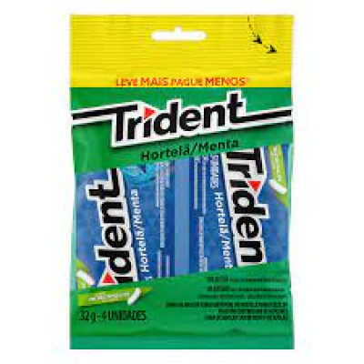 CHICLETE TRIDENT HORTELÃ / MENTA PACOTE COM 4 UN 32 G