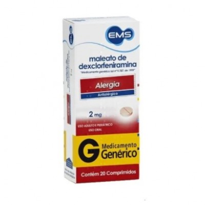 MALEATO DE DEXCLORFENIRAMINA 2MG 20 COMPRIMIDOS GENÉRICO EMS