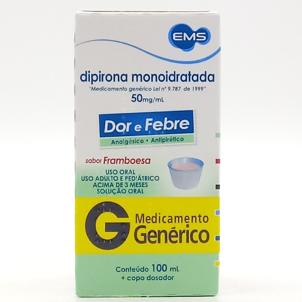 DIPIRONA SÓDICA SOLUÇÃO ORAL SABOR FRAMBOESA 100ML GENÉRICO EMS