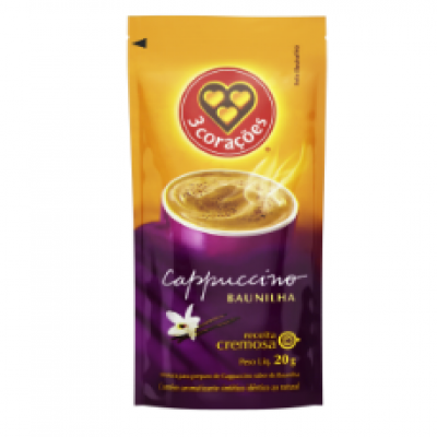 CAPPUCCINO SOLÚVEL 3 CORAÇÕES BAUNILHA 20G