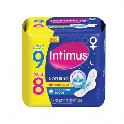 ABSORVENTE INTIMUS GEL NOTURNO COBERTURA SUAVE C/ ABAS 9 UNIDADES