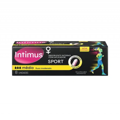 ABSORVENTE INTERNO INTIMUS SPORT MÉDIO C/ APLICADOR 8 UNIDADES