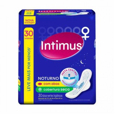 ABSORVENTE INTIMUS NOTURNO COBERTURA SECA C/ ABAS 30 UNIDADES