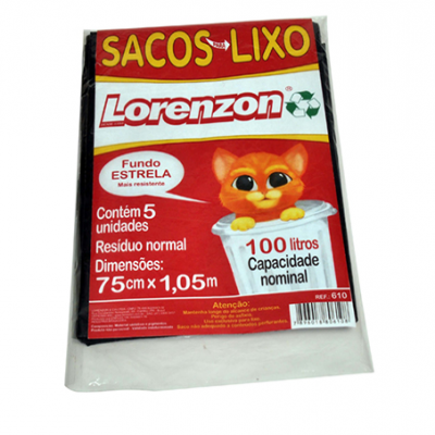 SACO DE LIXO LORENZON PRETO 100L 5 UNIDADES