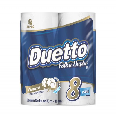 PAPEL HIGIÊNICO DUETTO COM 8 FOLHA DUPLA 30 METROS