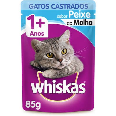 RAÇÃO WHISKAS GATOS CASTRADOS PEIXE MOLHO 85G