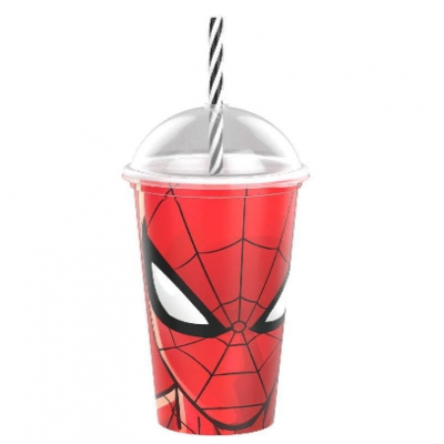 COPO C/ CANUDO PLASÚTIL SHAKE HOMEM ARANHA 500ML