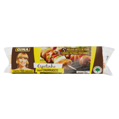 ESPETO GINA PARA CHURRASCO 18CM 100 UNIDADES