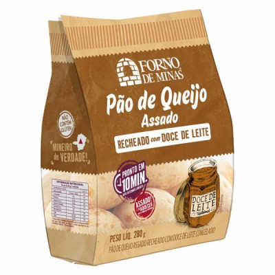 PÃO DE QUEIJO RECHEADO COM DOCE DE LEITE FORNO DE MINAS ASSADO 280 GRAMAS