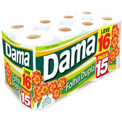 PAPEL HIGIÉNICO DAMA FOLHA DUPLA LEVE 16 PAGUE 15