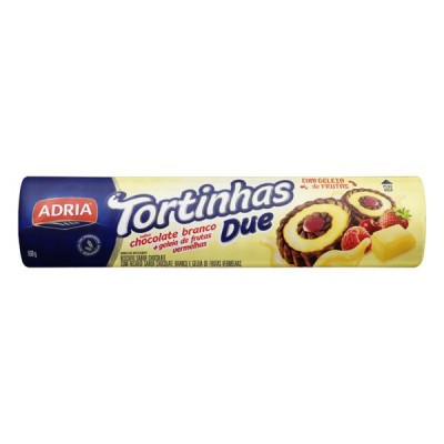 BISCOITO ADRIA TORTINHAS DUE CHOCOLATE BRANCO E GELÉIA DE FRUTAS VERMELHAS 140 G