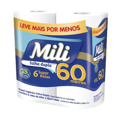 PAPEL HIGIÊNICO MILI FOLHA DUPLA COM 6 NEUTRO 60 METROS