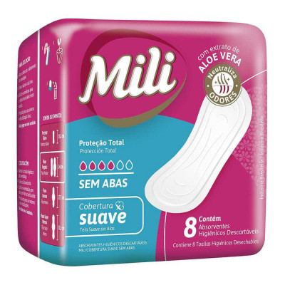 ABSORVENTE MILI PROTEÇÃO TOTAL SUAVE SEM ABAS COM 8 UNIDADES