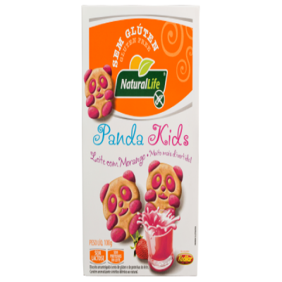 BISCOITO SEM GLÚTEN SEM LACTOSE LEITE COM MORANGO 100G