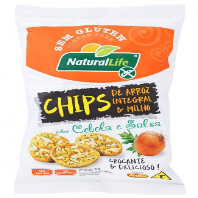 CHIPS NATURAL LIFE ARROZ INTEGRAL CEBOLA E SALSA 70 GRAMAS