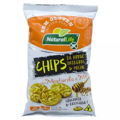 CHIPS DE ARROZ INTEGRAL E MILHO NATURAL LIFE SABOR MOSTARDA E MEL 70 GRAMAS