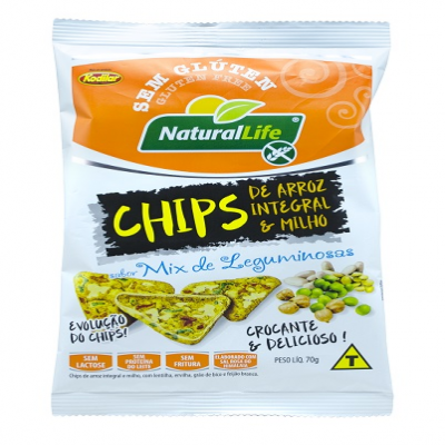 CHIPS ARROZ INTEGRAL E MILHO NATURAL LIFE MIX DE LEGUMES S/ GLÚTEN 70G