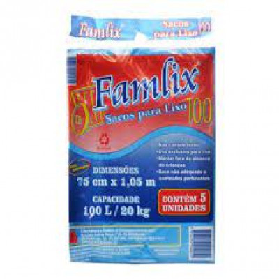 SACO LIXO FAMLIX AZUL 100L 5 UNIDADES